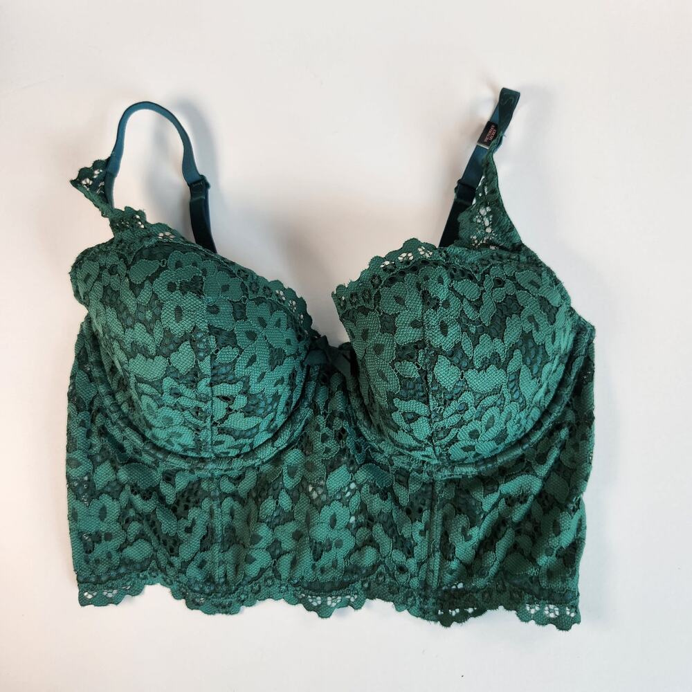 Victoria’s Secret Green Lace Corset Bra Top 34D - Poison Ivy Cosplay Fairy Core - Picture 5 of 7